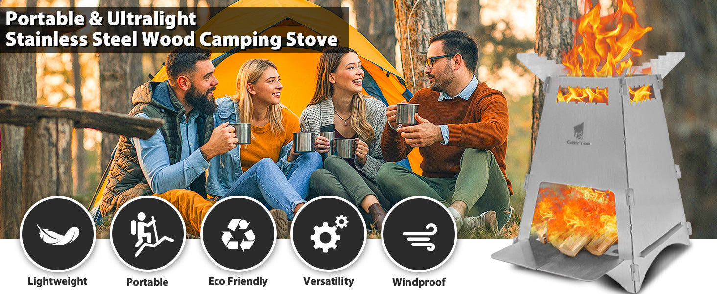 Outdoor Firewood Stove Portable Rocket Stove Foldable Firewood Stove Camping Picnic Barbecue Stove Picnic Heating Stove
