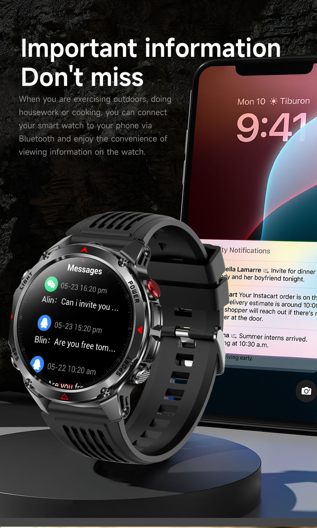 HT37Smart Watch1.46inch Bluetooth Call Heart Rate Pedometer GPS Beidou Positioning Three-Proof Sports Track