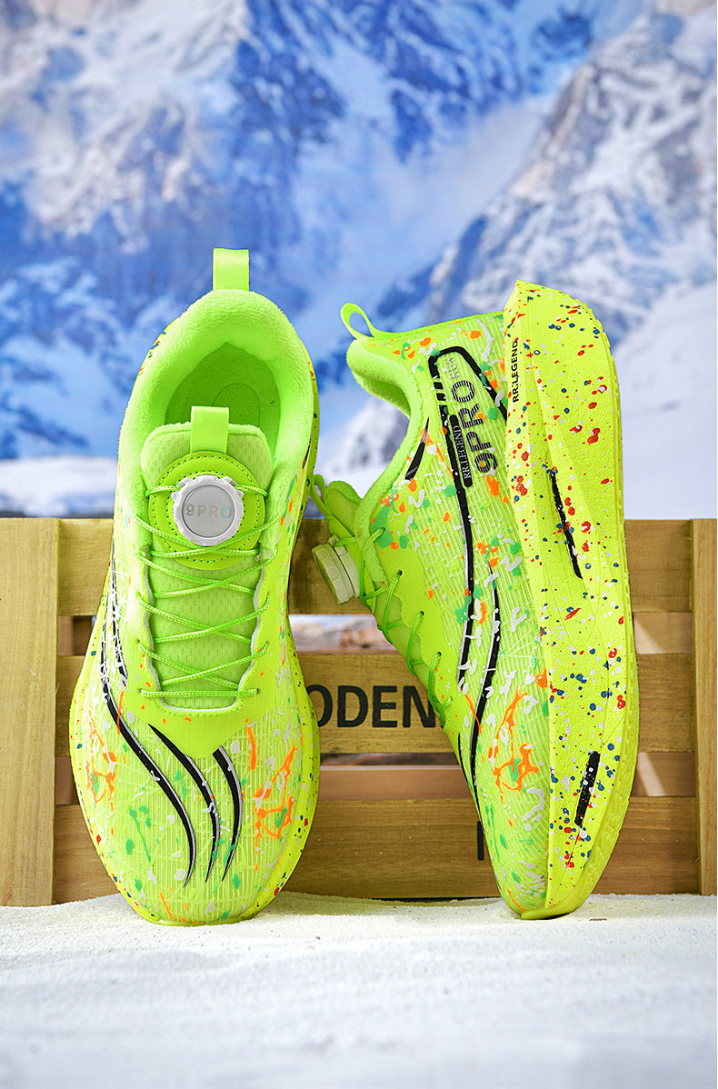 Winter New Thickened Warm Luminous Rotating Buckle Running Shoes with Real Carbon Plate Cushioning and Anti-Slip Sports Shoes
