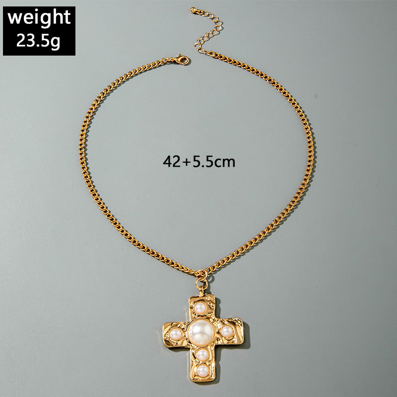 European and American Retro Hollow Diamond Cross Pendant Necklace Gothic Style Black Layered Wear Y Type Necklace
