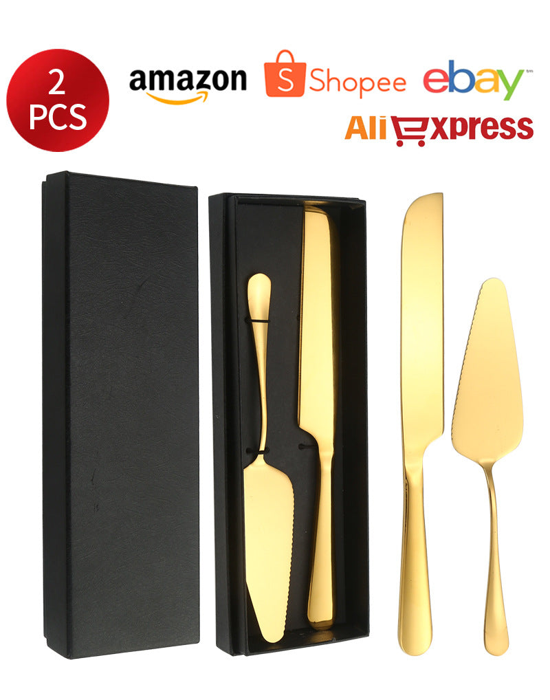Stainless Steel Cake Knife and Spatula Set for Home Use gold Bread Knife and Spatula Restaurant Pizza Dessert Spatula Baking Utensils