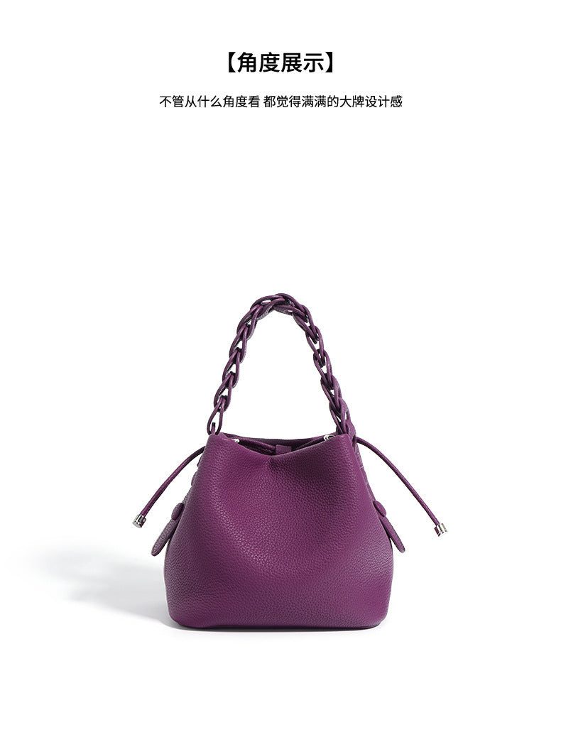 European Style New Top Layer Cowhide Bucket Bag High-Quality Genuine Leather Fashion Women's Handbag Tote Shoulder Crossbody Bag Woven