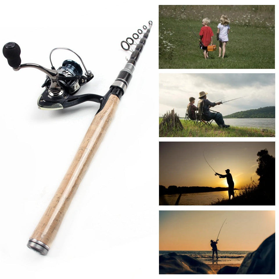 Portable Sea Rod Set with Wooden Handle, Fishing Reel, Telescopic Lure Rod, Fishing Gear, Wholesale from Fishing Rod Manufacturer