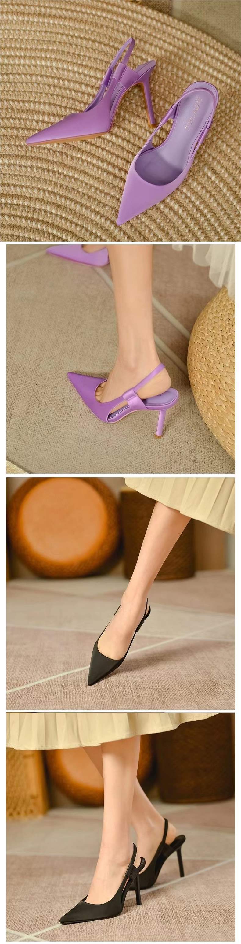 Fairy High Heels for Women2025New Pointed Toe French Style Thin Heel Mules Casual Outdoor Closed-Toe Sandals Trendy