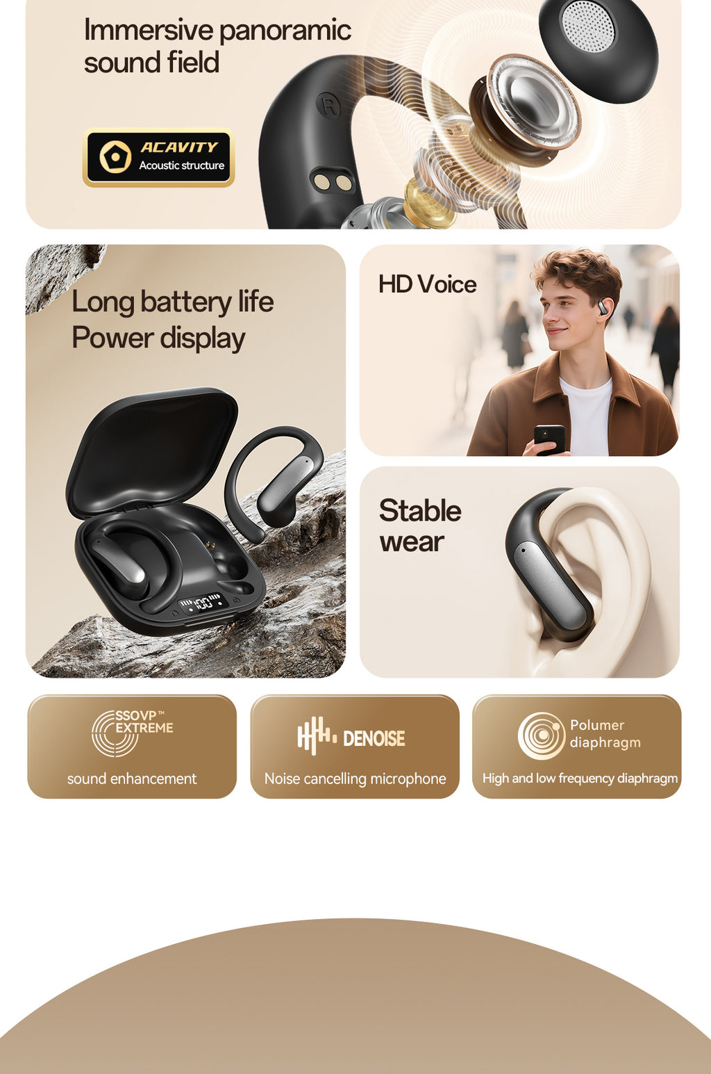 2025New M140Long Battery Life Ear-Hook Headphones Private Model High Appearance Long Battery Life Wireless Bluetooth Headphones