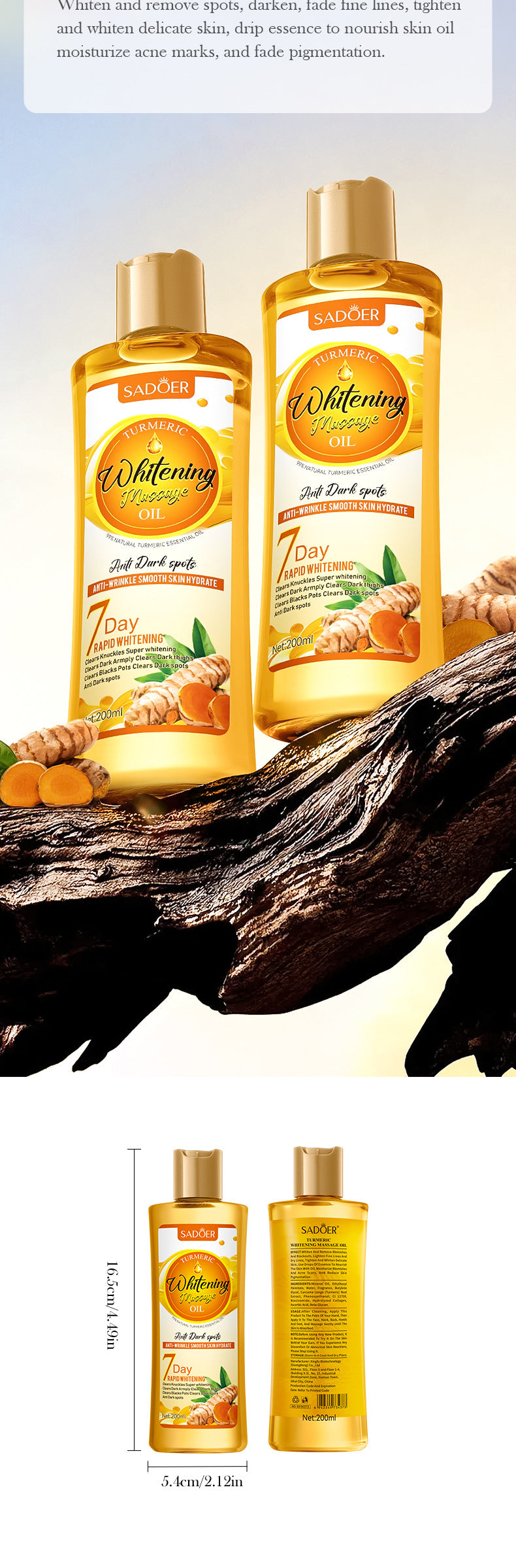 Turmeric Whitening Massage Essential Oil SADOER Moisturizing Body Universal Essential Oil Cross-Border Wholesale