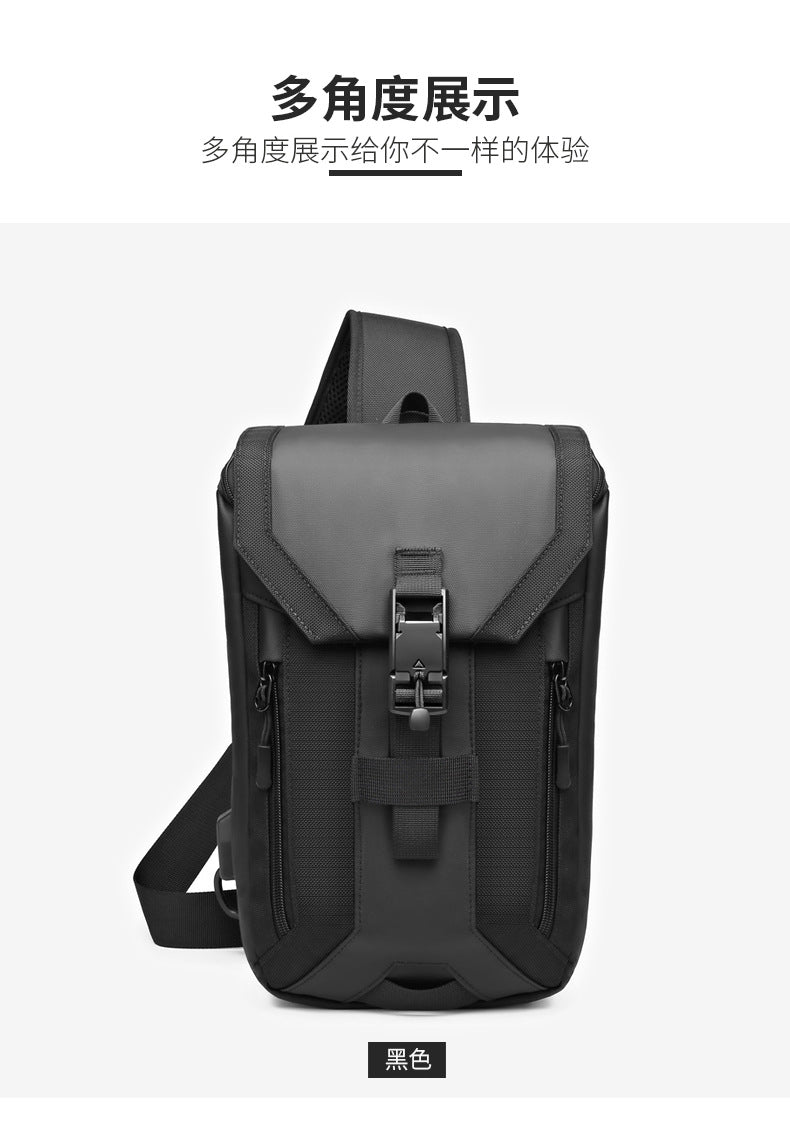 OZUKO Men's Chest Bag Trendy Brand USB Crossbody bag, water-resistant, lightweight, large capacity, single shoulder bag, outdoor chest bag