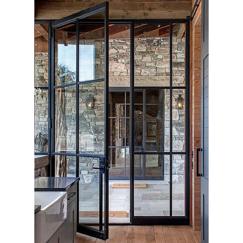 Hot Sales Metal Black Frame DoubleTemperd Glass Swing Interior Door for House