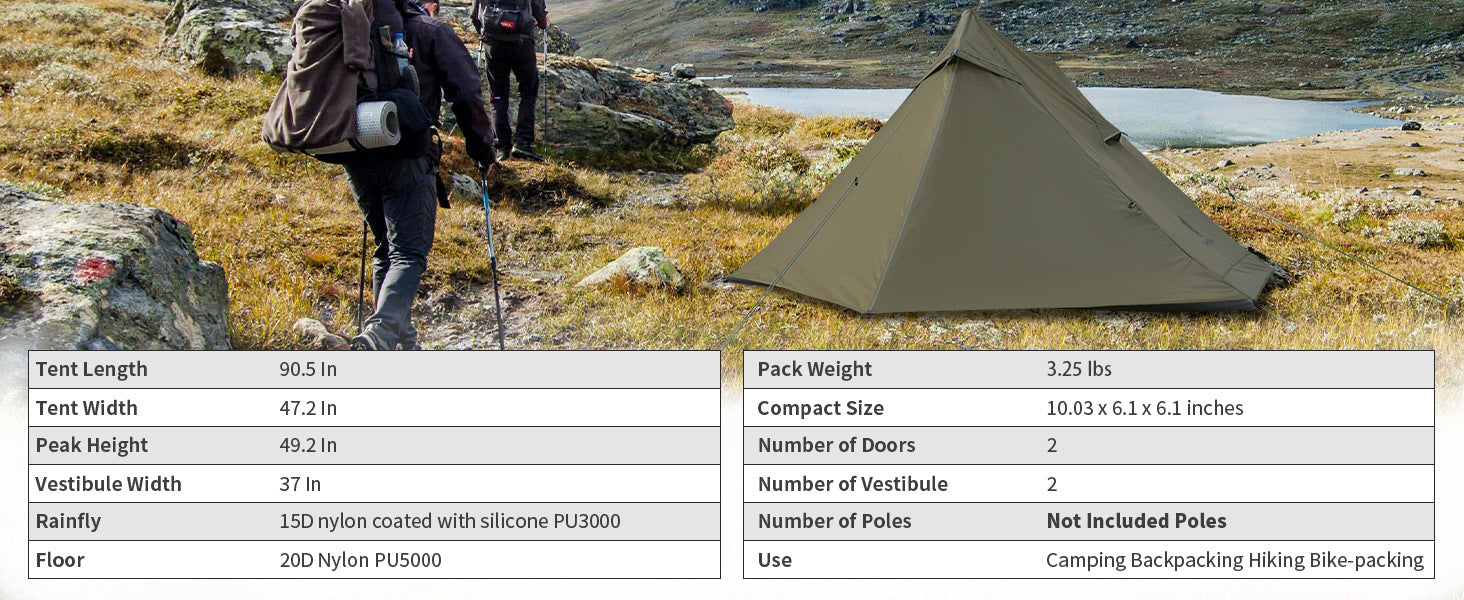 Jituo Lightweight Tent Outdoor Portable Hiking Mountaineering Tent Rainproof Non-Stuffy Ultra-Light Camping Tent for Two Persons