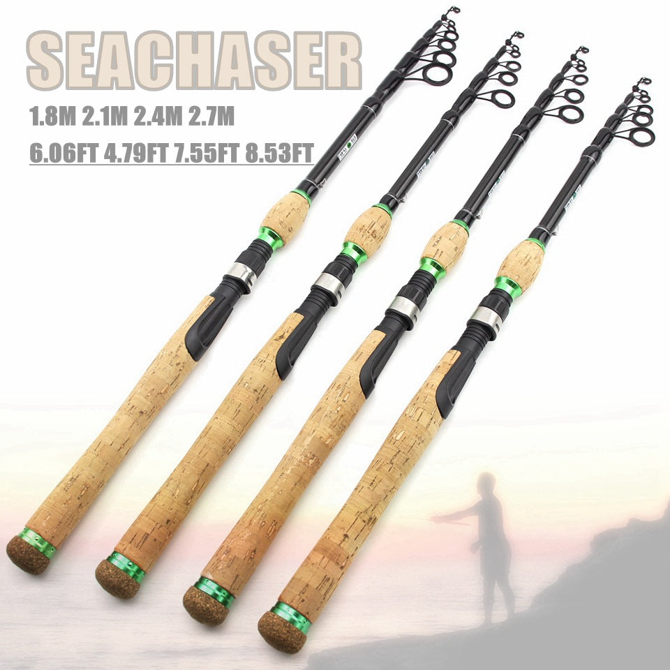 Carbon Fiber Telescopic Lure Rod with Extended Cork Handle, Ultra-Hard European and American Style Popular Bass and Snakehead Fishing Rod