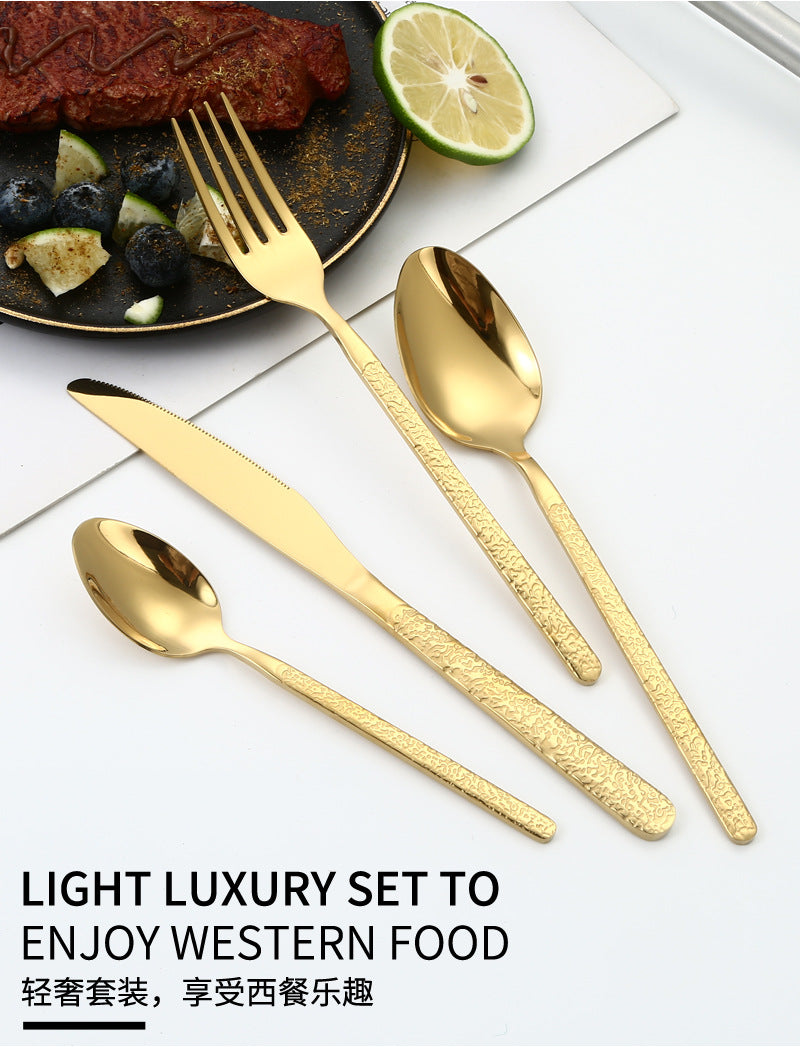 410Stainless Steel Cutlery Set Stone Pattern Knife Fork Spoon24Western-style dining set6Steak Knife and Fork for One Person