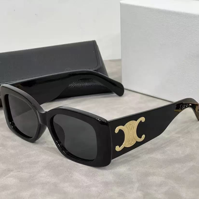 25New Spring Summer Arc de Triomphe Square Frame Face Slimming Sunglasses for Women Large Logo Wide Leg Sun Glasses UV Protection