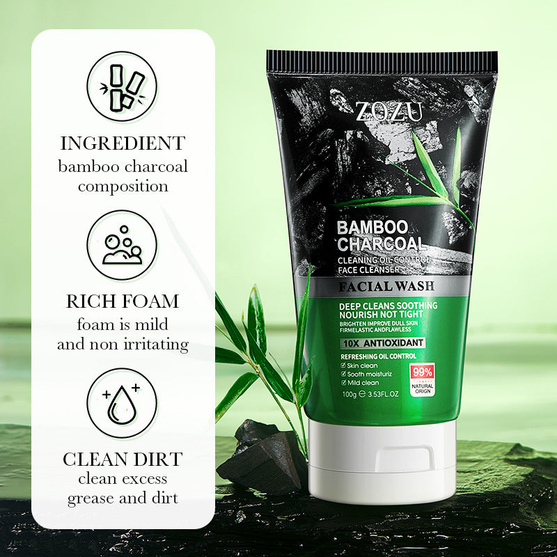 Bamboo Charcoal Facial Cleanser100gZOZU Deep cleansing refreshing non-greasy facial cleanser cross-border wholesale
