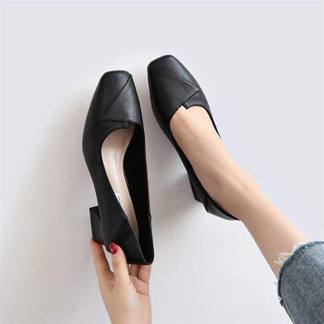 Real Soft Leather Autumn New Style Women's Single Shoes Thick Heel Shallow Mouth High Heels Korean Style Mom Shoes Mid Heel Versatile Grandma Shoes