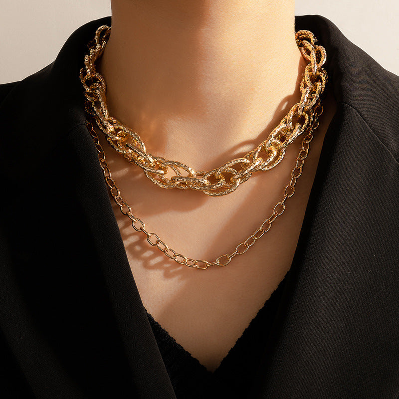 European and American Ornament Fashion Hip-Hop Short Thick Chain Geometric Necklace Metal Exaggerated Necklace