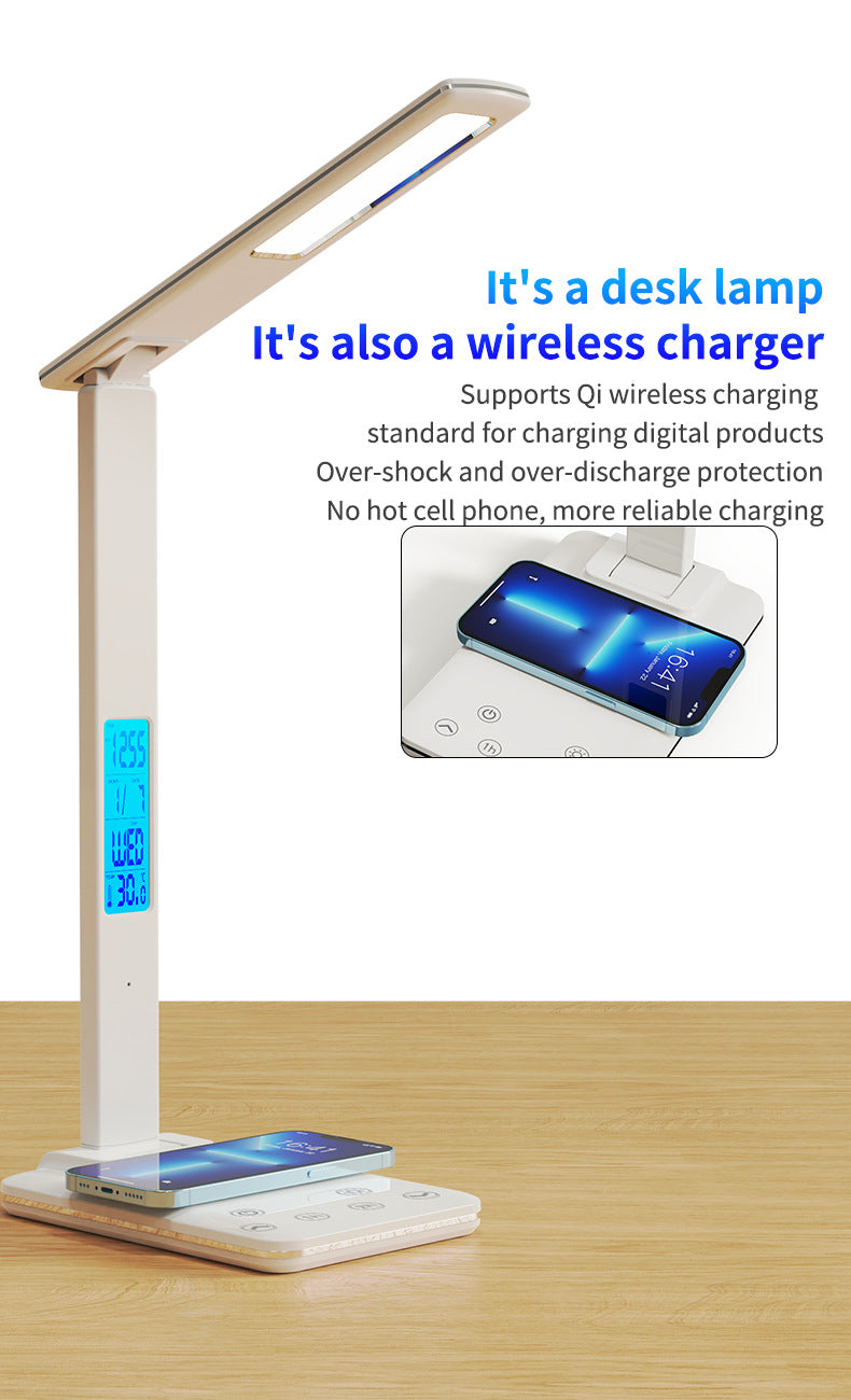 Alarm Clock Table Lamp Folding Creative Smart Magnetic Charging Learning Lamp Working Clock Eye-Protection Lamp Ambience Light Wholesale