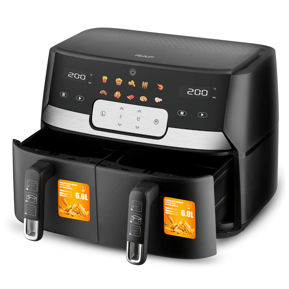 RAF European Standard Dual Tank Air Fryer Dual Compartment Large Capacity Multi-Function Dual Pot Dual Basket Smart Touchscreen Oil-Free