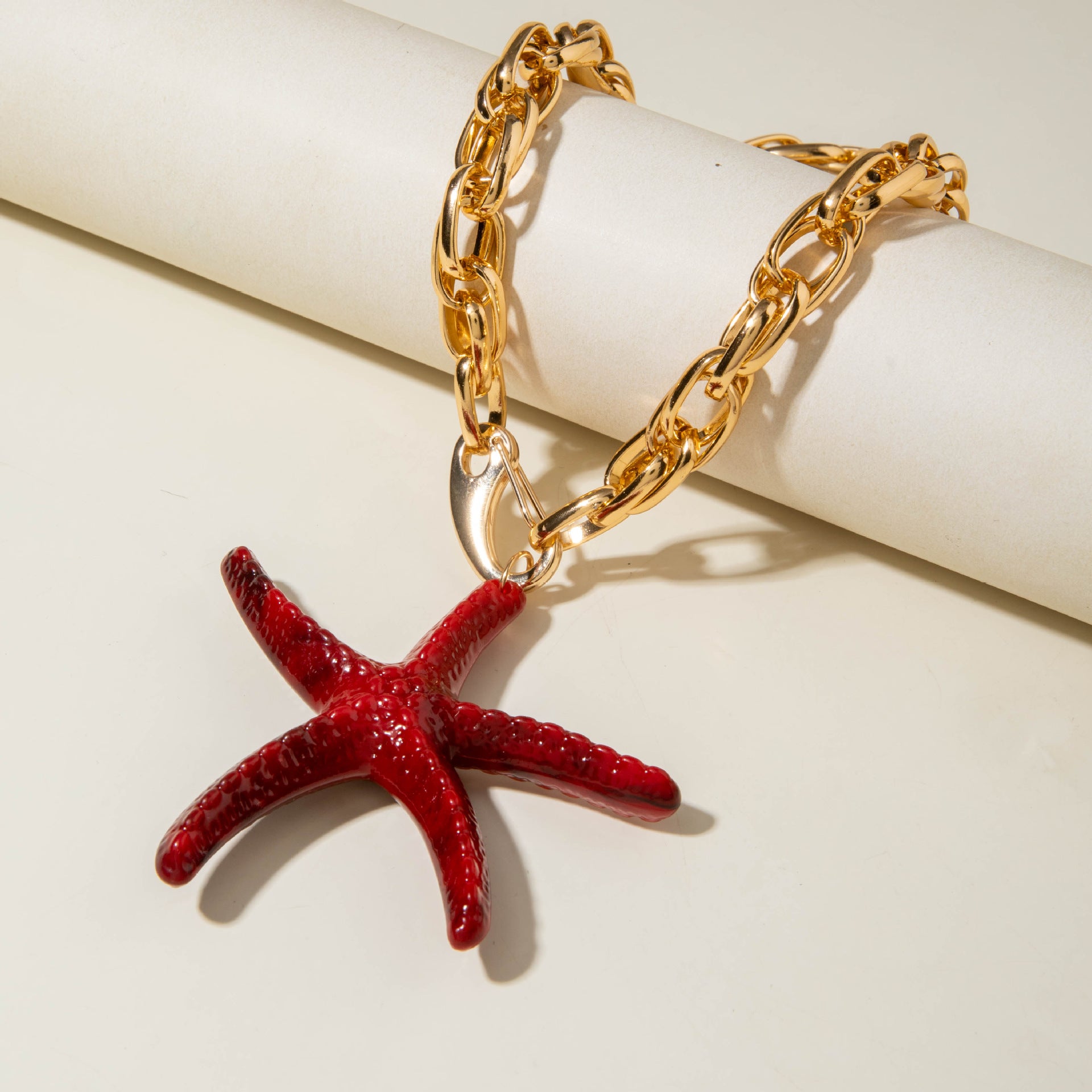 European and American Style Jewelry Five-Pointed Star ccb Exaggerated Pendant Necklace Fashionable and Unique Sweet Cool Style Necklace Wholesale