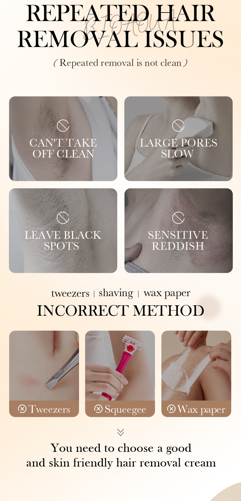 Rice Puree Whitening Hair Removal Cream BIOAOUA Smooth Armpit Hair Removal Leg Hair Removal Cream Cross-Border Wholesale