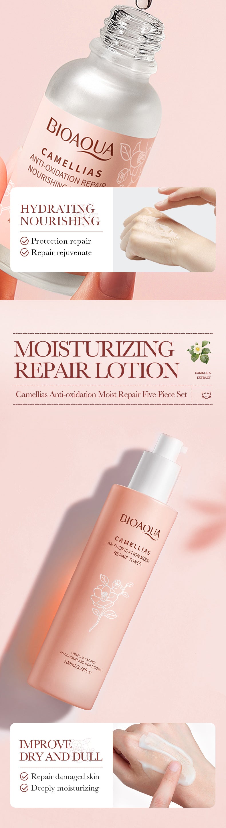 Full English Camellia Five-piece Set BIOAOUA Hydrating and Moisturizing Skincare Set  Wholesale