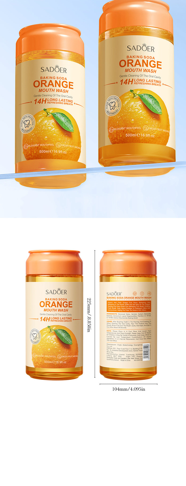 Fruit Mouthwash SADOER Fresh Orange Baking Soda Tooth Stain Remover Mouthwash Bottle Cross-Border Wholesale