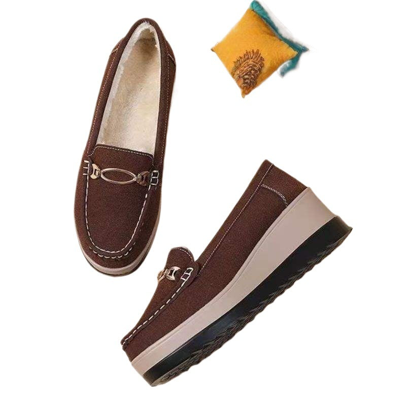 Winter Fleece-Lined Warm Cotton Shoes for Women, Soft Sole Wedge Thick Sole Platform Shoes, Slip-On Mom Shoes