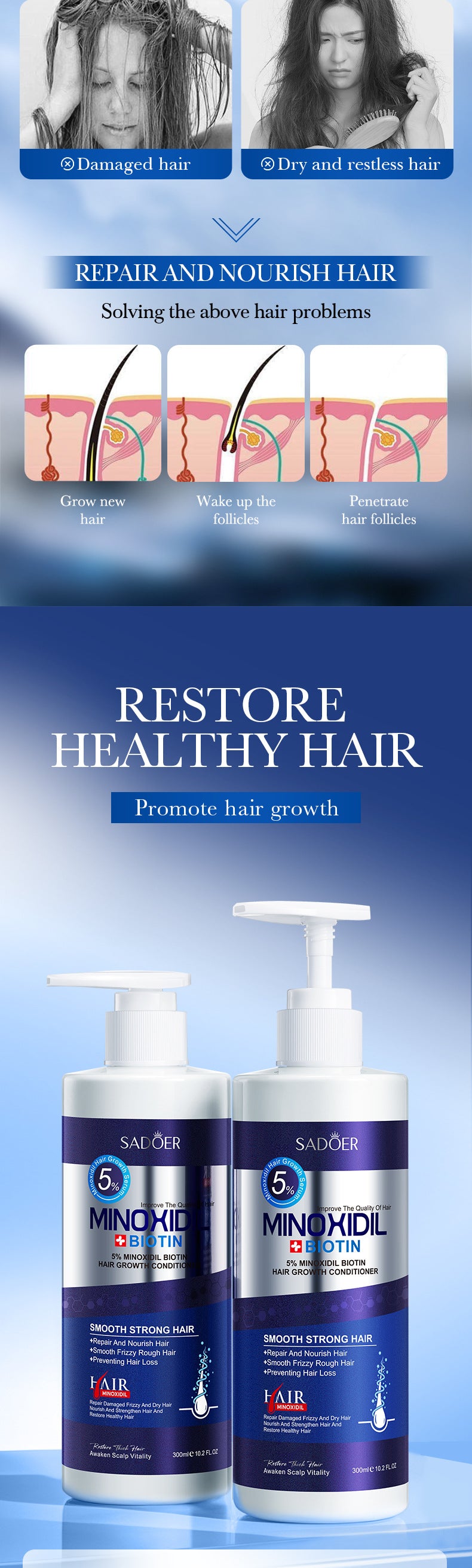 Full English SADOER5%Minoxidil Biotin Hair Growth Conditioner Hair Mask Export