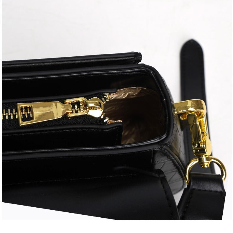 2024Spring Summer New Simple Niche Design Women's Bag Versatile Shoulder Underarm Bag Crocodile Pattern Small Square Bag Crossbody Bag