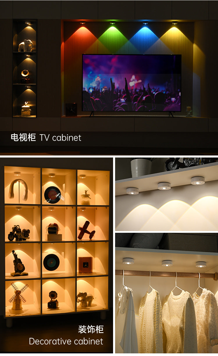 Charging led Cabinet Light Magnetic Suction Wine Cabinet Wardrobe Light Remote Control RGB Ice Hockey Light Wiring-Free Large Cat Eye Light