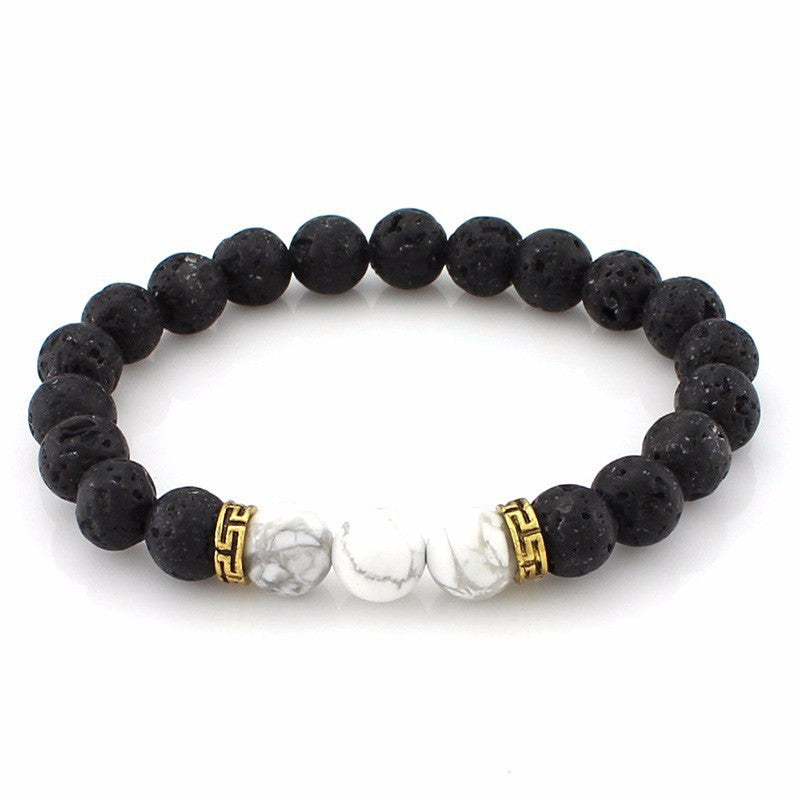 White Pine Volcano Bracelet Men's Gift Natural Stone8mm Bead Spacer Bracelet Emperor Volcanic Stone Elastic Bracelet