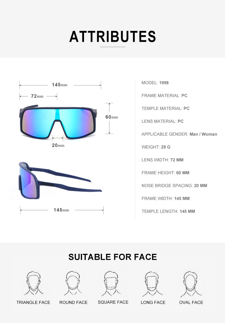 New Colorful Cycling Glasses for Men1998One-piece sunglasses European and American fashion outdoor sports sunglasses