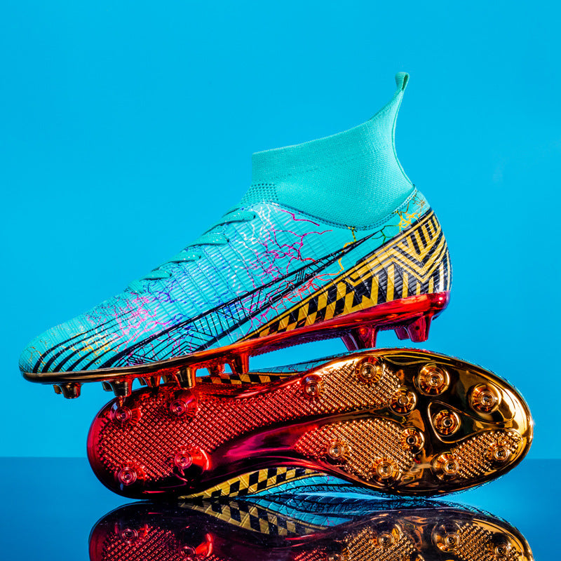 Large Size Men's Soccer Shoes AG Long Spike Gold-Plated Hot Stamping Football Shoes for Youth Professional Competition Training Shoes Wholesale