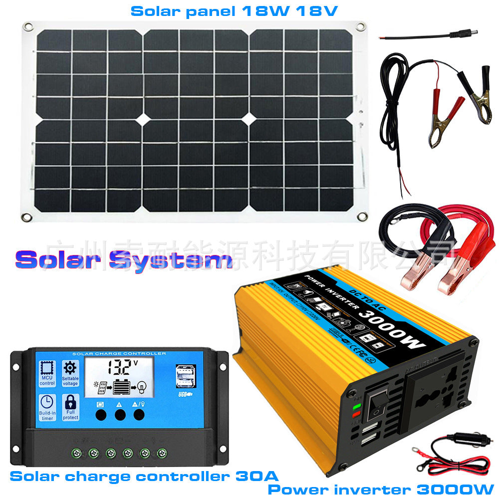 Tang Dynasty Solar Energy Kit System：DC12V 300W Inverter+30A Controller+18W Solar Panel