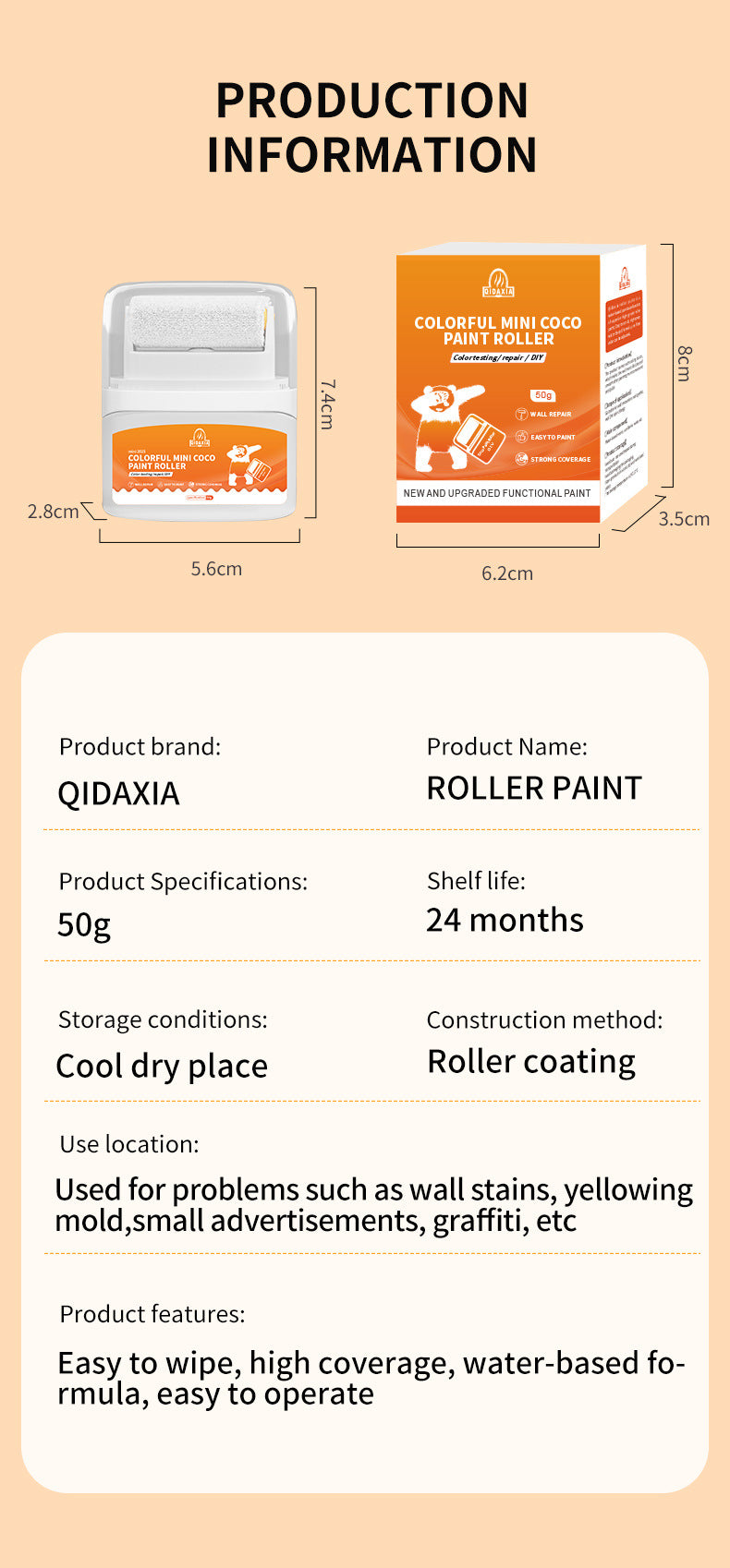 Panda Paint50Small Roller Brush Odorless Eco-Friendly Latex Paint Wall Repair Paint Graffiti Repair Paint Coco Paint Wall Renovation