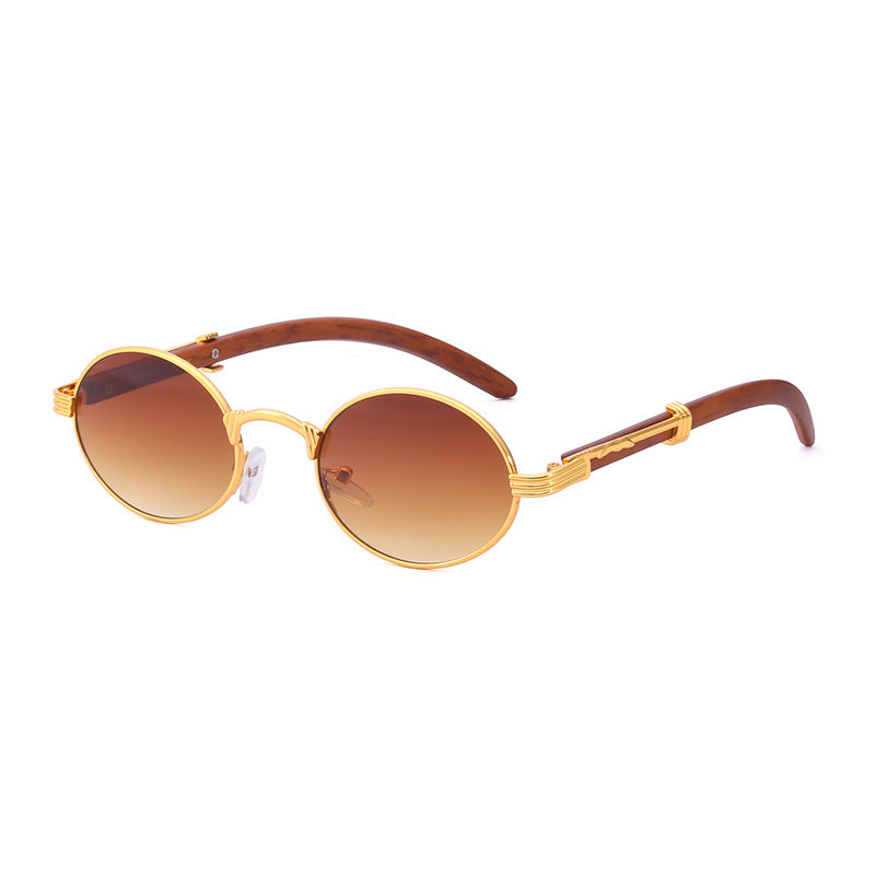 Vintage Small Frame Glasses for Women Imitation Wood Grain Oval Frame Sunglasses for Men Trendy Anti-Glare Sunglasses sunglasses