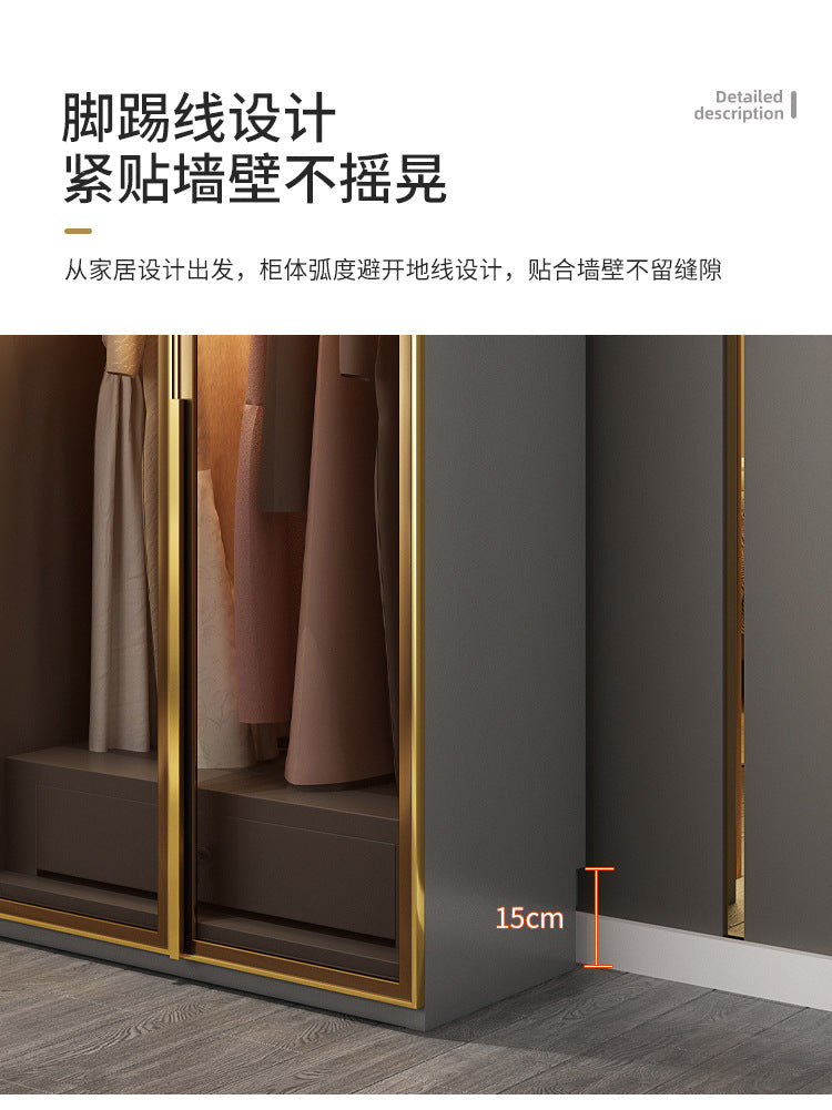 Flat Door Glass Door Wardrobe Modern Household Bedroom Cloakroom Four-Six-Eight Door Assembly Wardrobe Storage Large Wardrobe