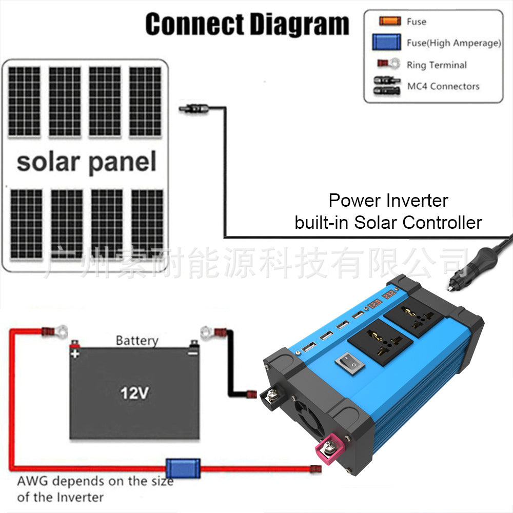 Car inverter with controller charging function12V Turn110V 220V Dual Voltage Display4USB 2AC Mouth