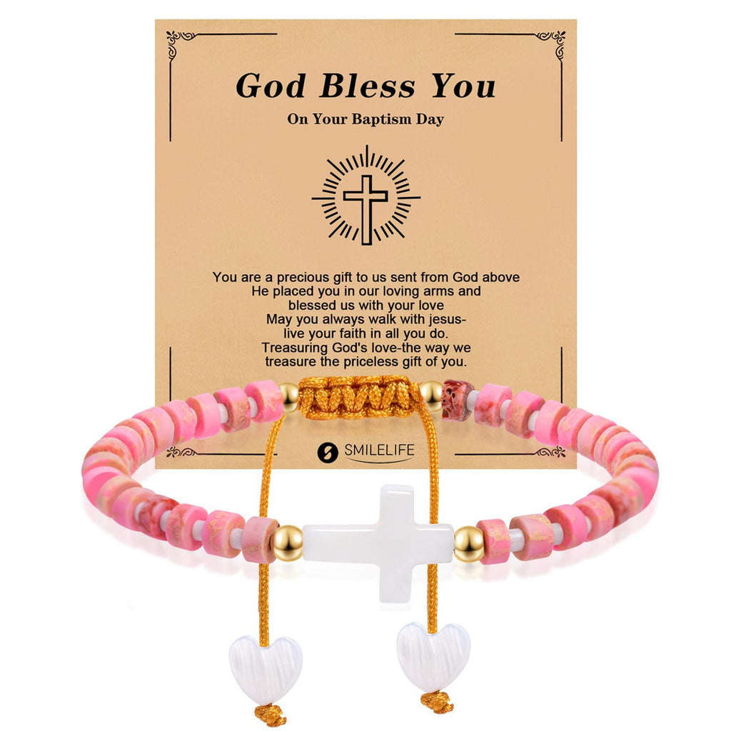 Women's Handmade Woven Bracelet with Heart Pendant, Spacer Beads, Gold Beads, Blessing Card, Stretchable Cross Woven Bracelet