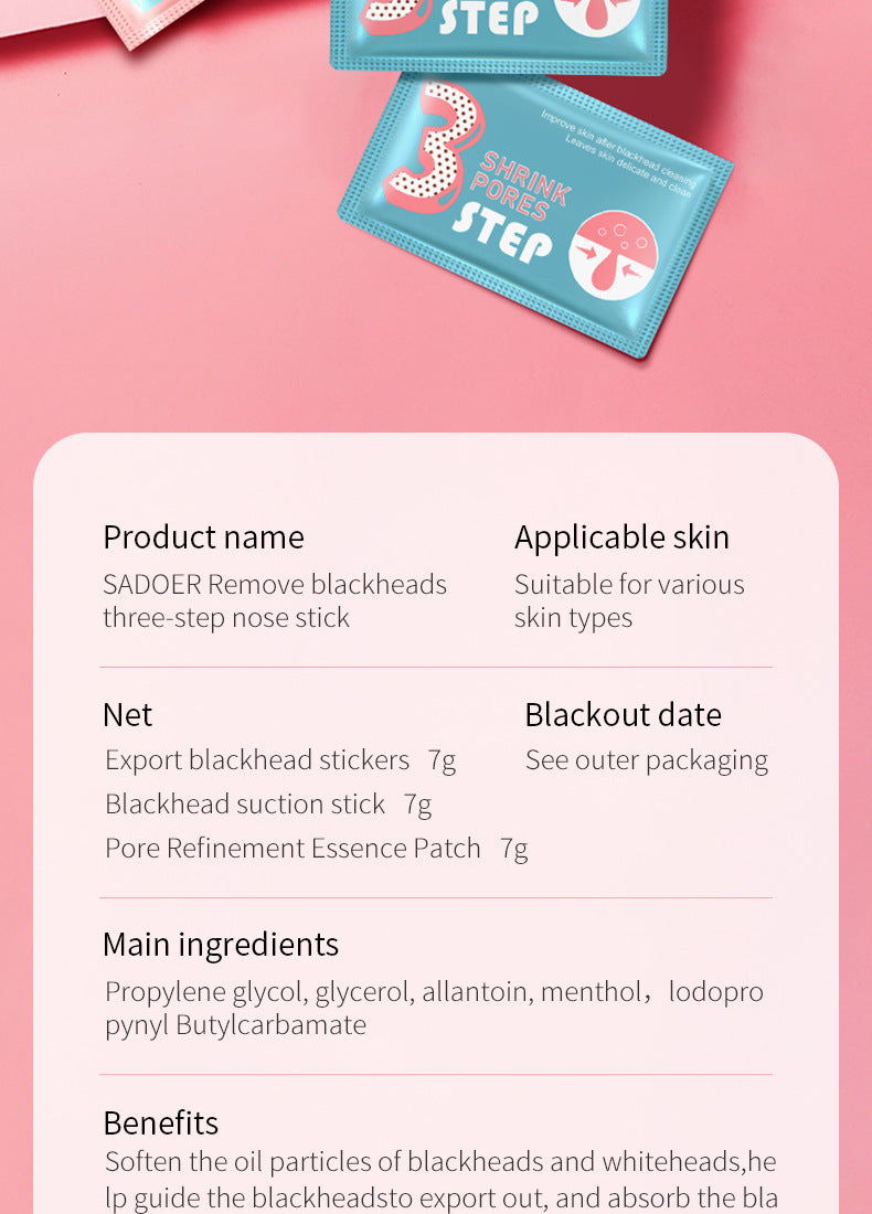 Three Steps to Remove Blackheads Nose Strips SADOER Skin Care Products T District Nursing Set Cross-Border Foreign Trade Wholesale