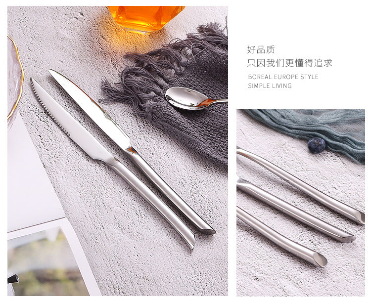 American Style Stainless Steel Western Steak Knife Slanted Tail Knife Fork Spoon Mirror Polished Tea Set3Solid Fork with Teeth
