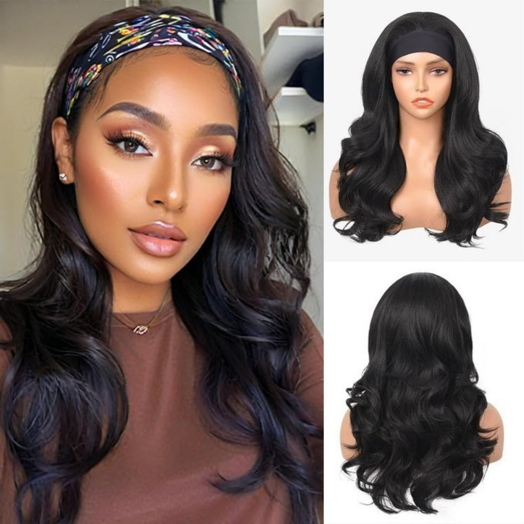 Afro Body wave Large Curly Hair Ribbon Hairband Curly Hair Glueless Synthetic Wig