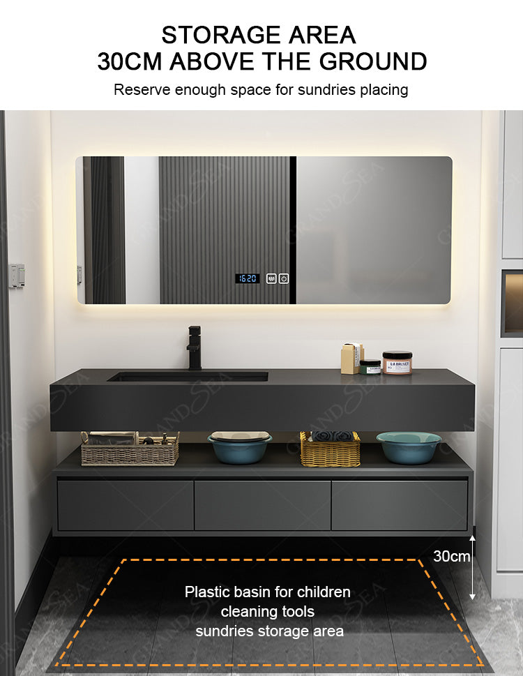 Factory Price PVC Bathroom Vanity Cabinet With Aluminum LED Mirror Cabinet New Design PVC Bathroom Vanity With Ceramic Basin