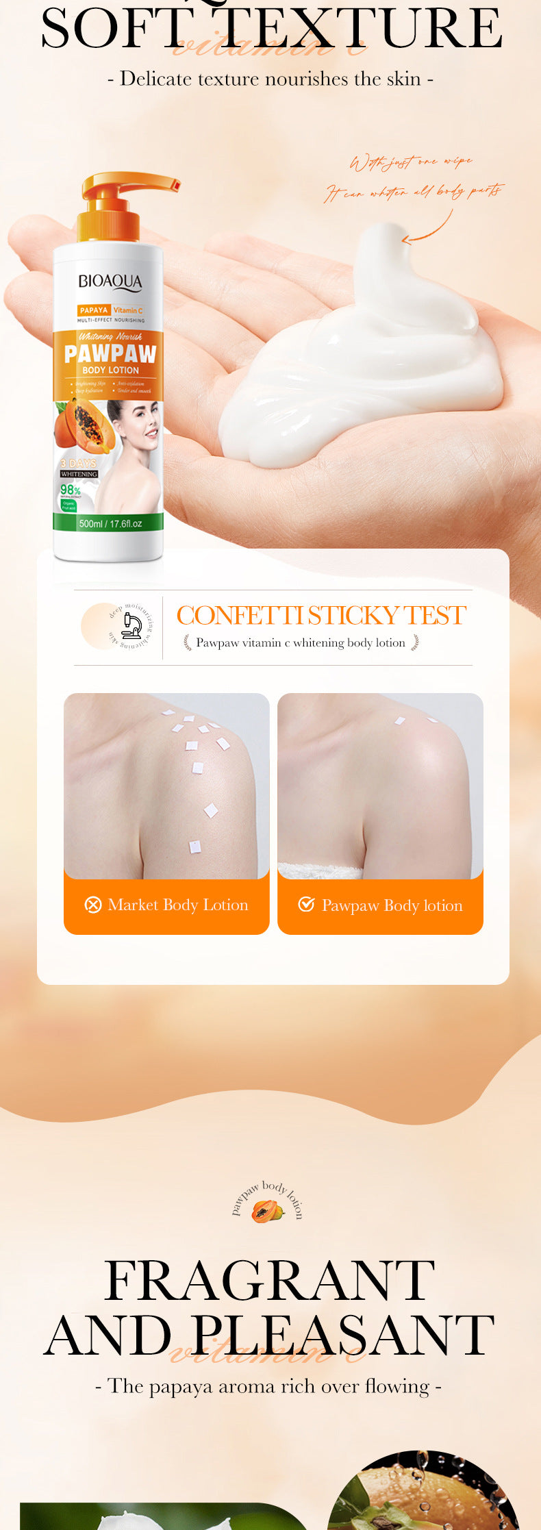 Papaya Vitamin C Whitening Body Lotion BIOAOUA Brightening Body Lotion Cross-Border Wholesale