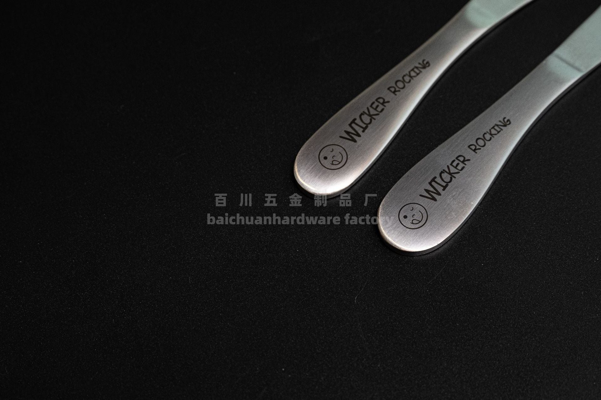 304Stainless Steel Creative Smiley Face Slanted Handle Laser Spoon Chopsticks Fork Student Tableware Full Set Gift Children's Tableware