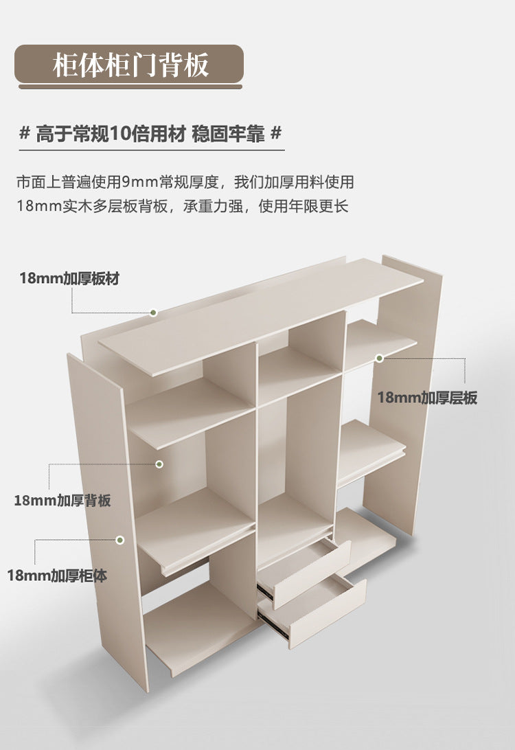 2025New Cream Style Wardrobe for Home Bedroom, Segmented Simple Modern Storage Cabinet, Large Coat Closet