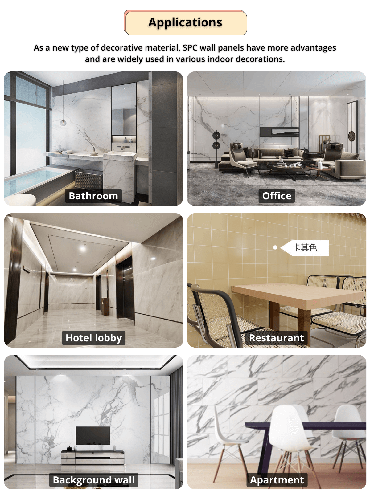 Waterproof Modern  Marble Inside Click Pvc Spc Flooring Panel