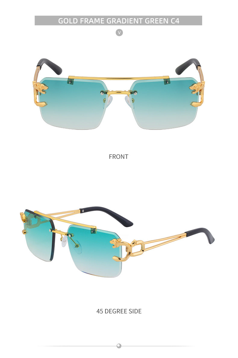 European and American Retro Double Bridge Sunglasses for Men Fashion Leopard Rimless Cut Edge Sunglasses for Women Wholesale shades