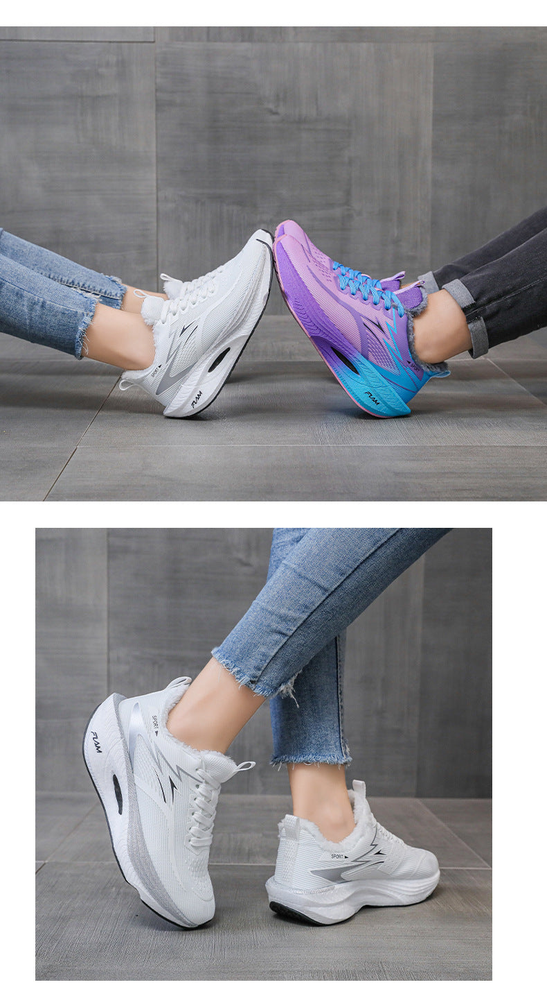 New Feiran Real Explosive Carbon Plate Lightweight Cushioning Couple Sports Shoes with Fleece Lining, Warm, Comfortable, Non-Slip, Wear-Resistant Running Shoes