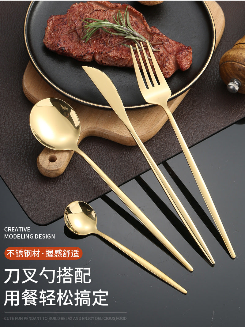 Stainless Steel Cutlery Set Portugal24Set of gold Western Food Gift Box6Steak Knife, Fork, and Spoon for One Person