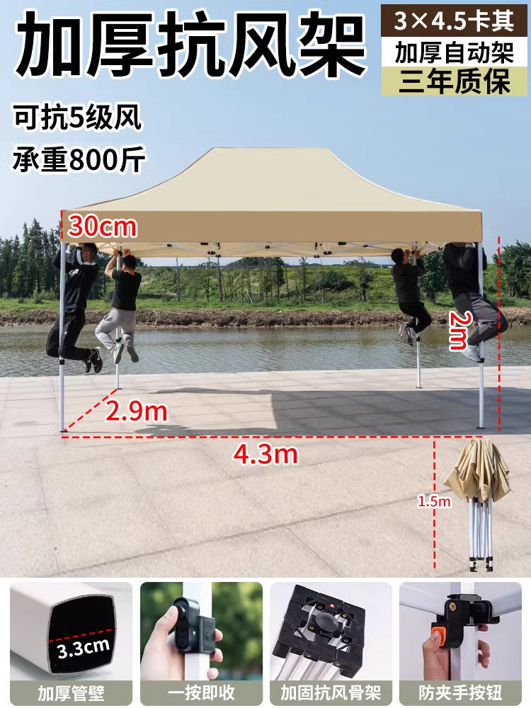 Outdoor Market Stall Four-Corner Tent with Enclosure Windproof and Warm Night Market Foldable Four-Legged Rain Shelter Tent Umbrella
